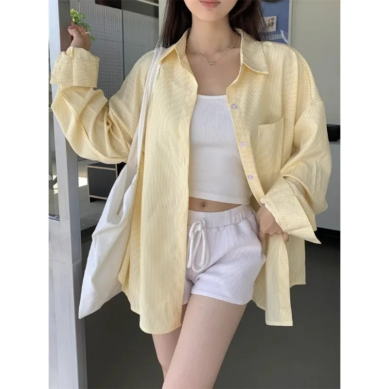 Women's Striped Lapel Blouse